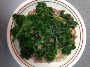 Braised kale with pintos and quinoa.